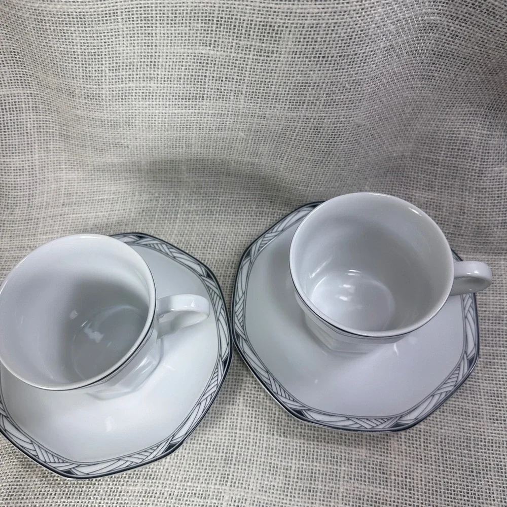 Studio Nova Synthesis Y0031 Octagonal Tea Cup Saucer Set Black Grey White 2pc